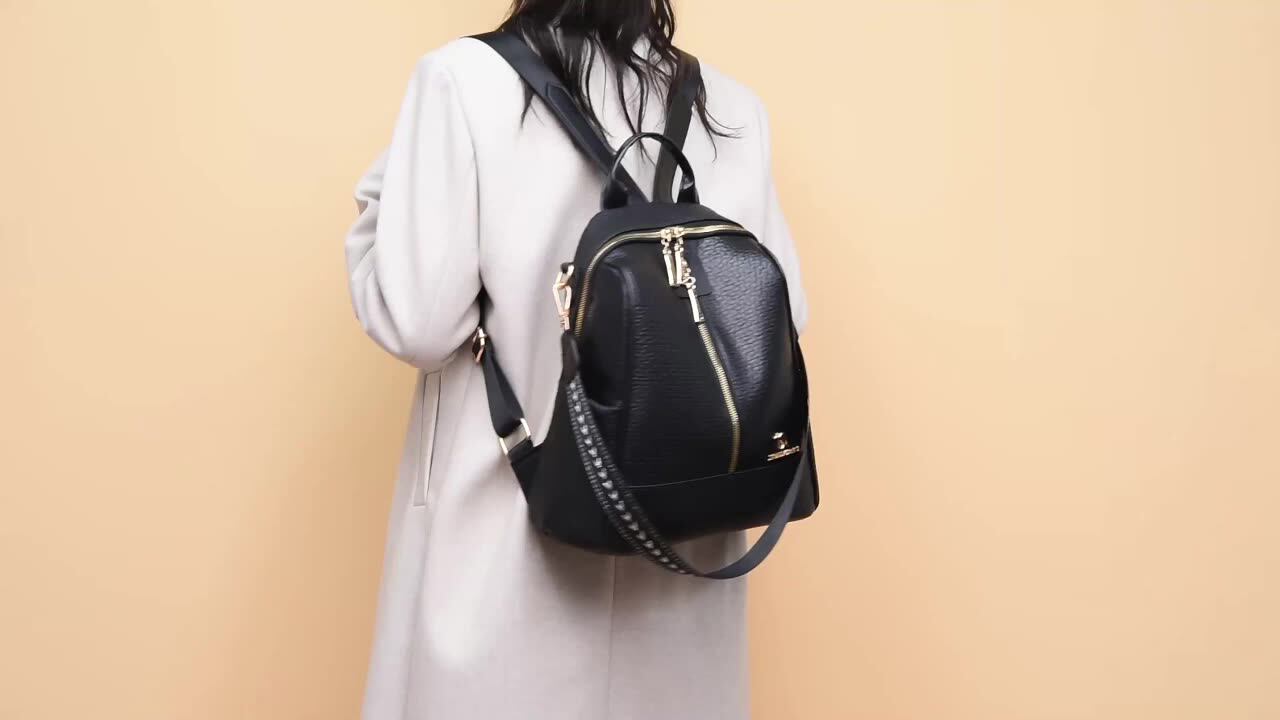 2023 Black PU Leather Anti-Theft Backpack for Ladies 