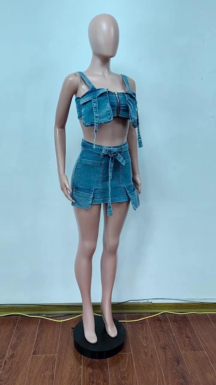 Piece Set Women Outfit Uni Clau Piece Denim Skirt Set For