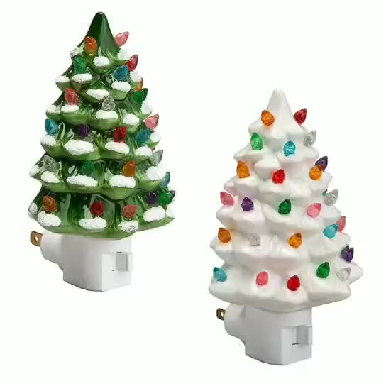 Wall Plug Night Light Ceramic Christmas Tree With Plug Lights For Home