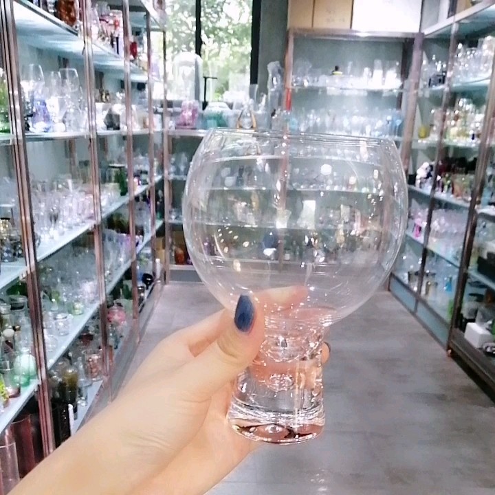 Large Goblet Thick Stem Gin Glasses With Gold Leave Infilled Bubble