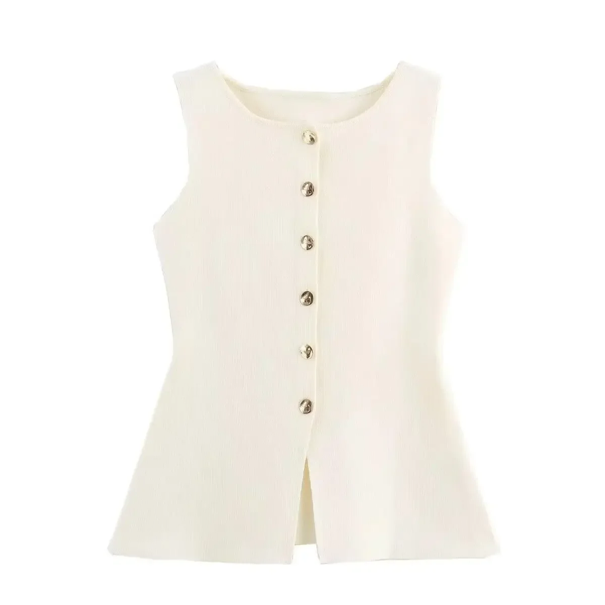 SAW AliExpress Independent Station European and American Style Simple Gold Single-breasted Knitted Vest Jacket 4192100