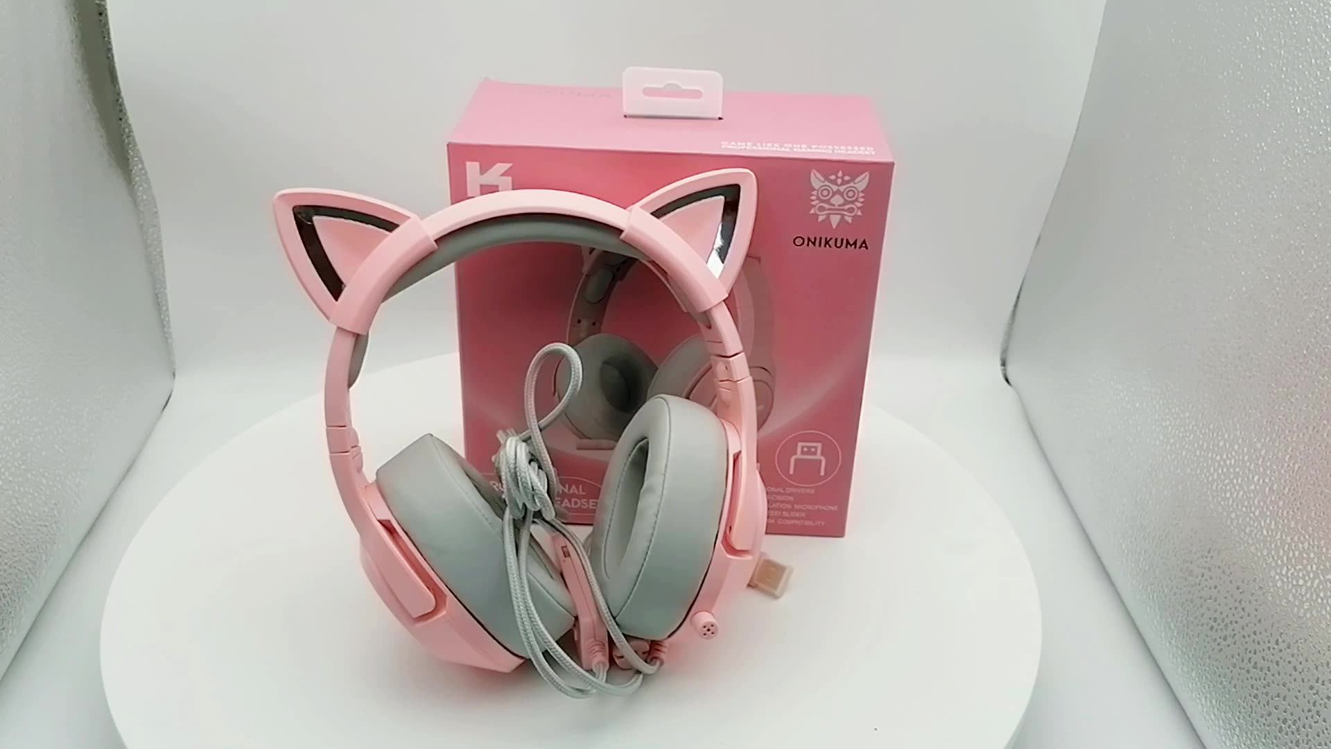 ONIKUMA K9 Pink Cat Ear Headset Girls Wired Stereo Gaming