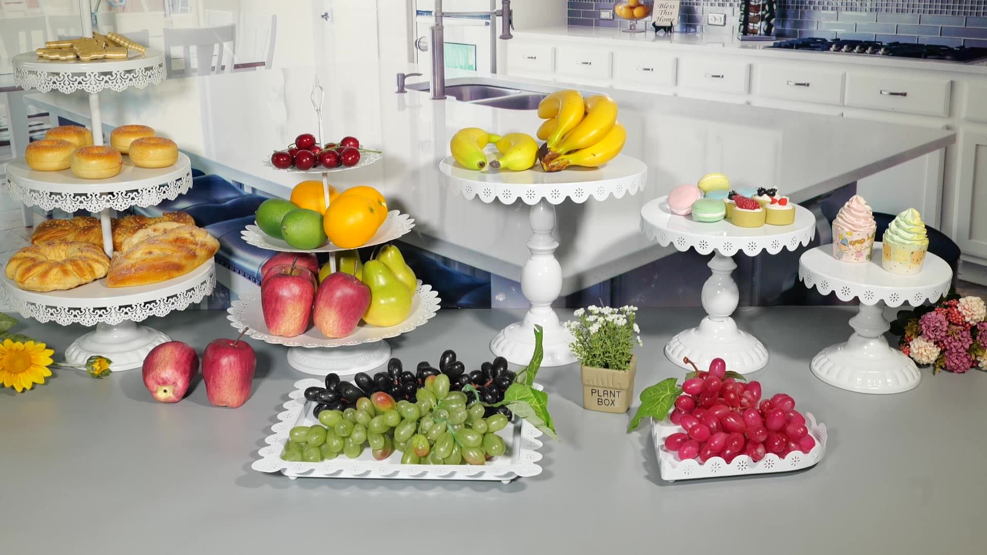 White Metal 3 Tier Cake Cupcake Stand Fruit Cake Plate Tiered Serving