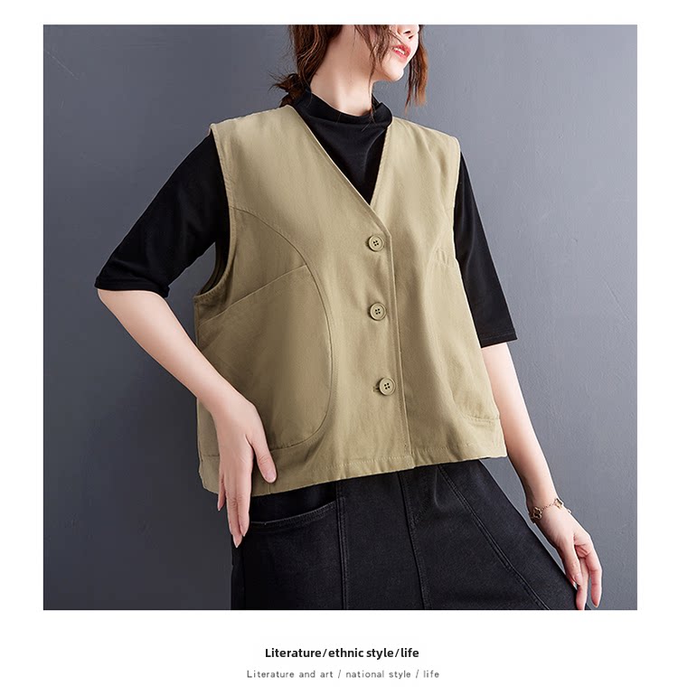 Женская жилетка 加码胖毫米背心女外套2024新春和夏季宽松的v领短外套工作背心