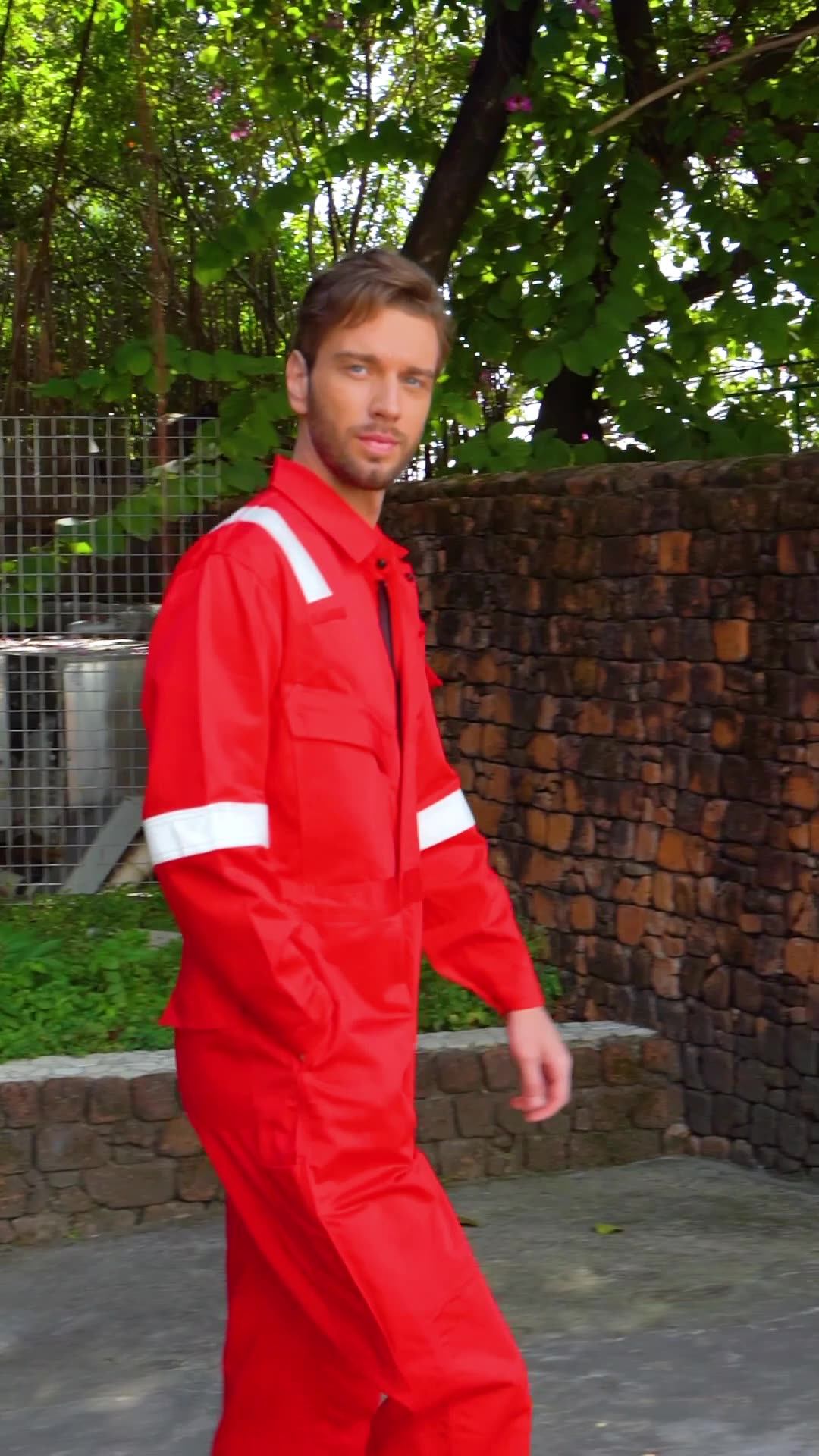 Men Work Uniforms Hi Vis Workwear Safety Reflective Tapes Red Workwear