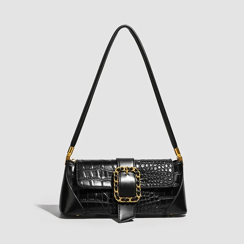 High-End Armpit Bag Women's Niche Texture 2024 New Trendy Versatile Crocodile Pattern Shoulder Bag Satchel Baguette Bag
