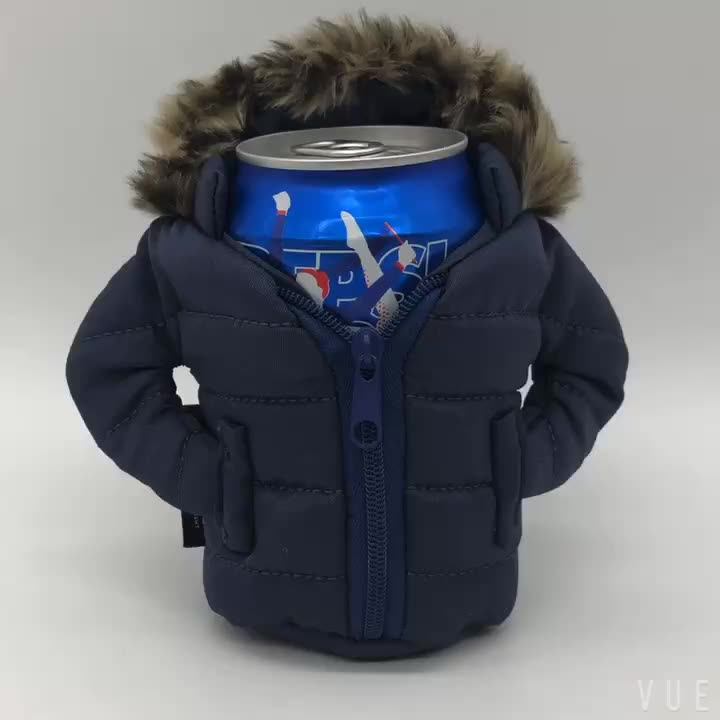 Factory Hot Sale Down Jacket Material Insulated Beer Can Cooler Bag Custom Mini Jacket Shape