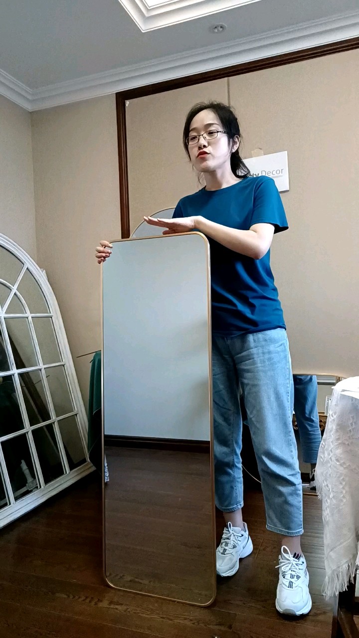 Luxury Full Length Mirror Decorative Rectangle Wall Gold Aluminum Alloy