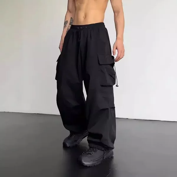 American Quick-drying overalls Men's 2024 Summer New Parachute Pants High Waist Wide Leg Casual Sports Trousers