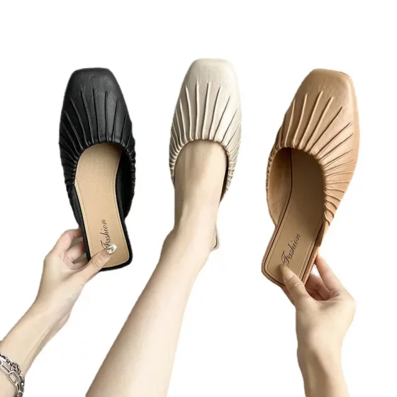 2024 New Style Baotou Half Slippers Women's Shake Tone Quick Hand Explosions Summer Lazy Slip-on Flat Non-slip Women's Slippers