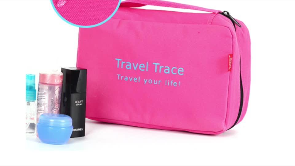 Durable Small Pink Travel Makeup Bag Custom Canvas Cosmetic Makeup Bag