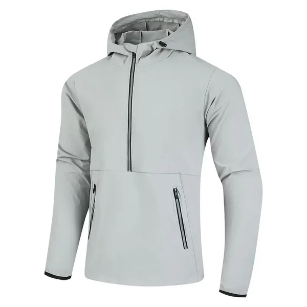 Spring and Autumn Men's and Women's Running Sports Training Quick-Drying Breathable Hooded Half-Zip Jacket Lightweight Unisex Style