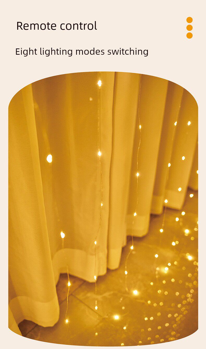 Световое украшение led铜丝窗帘灯户外防水太阳能灯房间少女心气氛灯窗户装饰灯