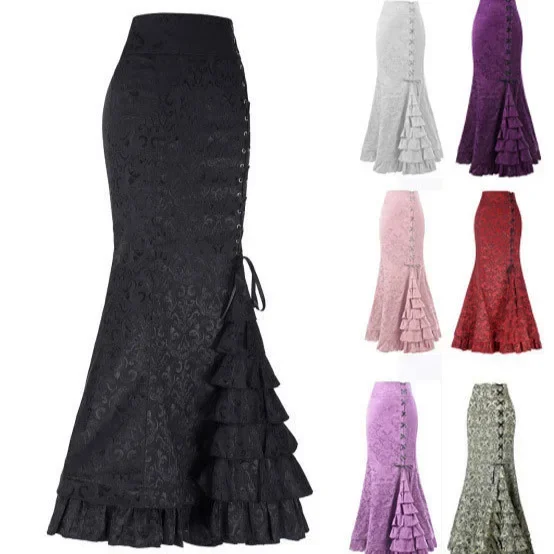 20.24 million Holy Jacquard Fishtail Skirt Steampunk Retro Skirt Gothic Skirt Victoria Long Skirt