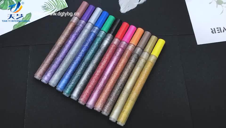 12 Colors Glitter Acrylic Marker Pens Sparkling Color Markers