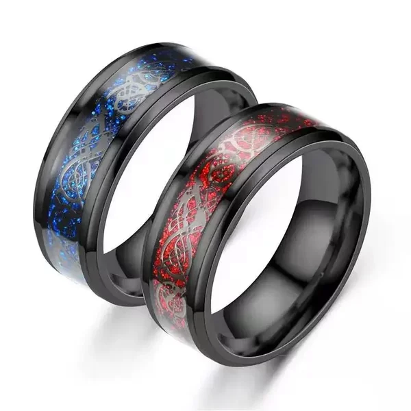 Cross-border Source personalized fashion dragon pattern titanium steel ring inlaid with dragon pattern stainless steel ring jewelry for men and women