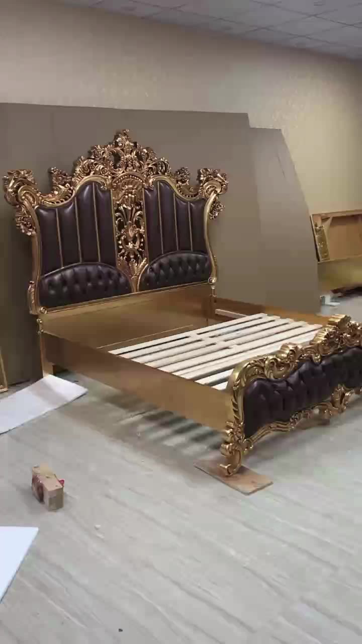 Elegant Design Wood Carving Bed Frame Luxury European Bedroom Furniture