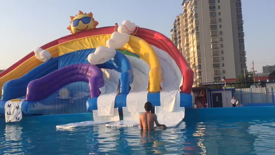 Outdoor Water Parks Used Inflatable Rainbow Water Slide For Frame Pool