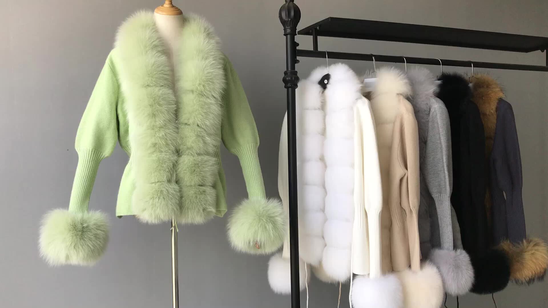 Wholesale Custom Logo Spring Autumn Wool Women Cardigans Real Fox