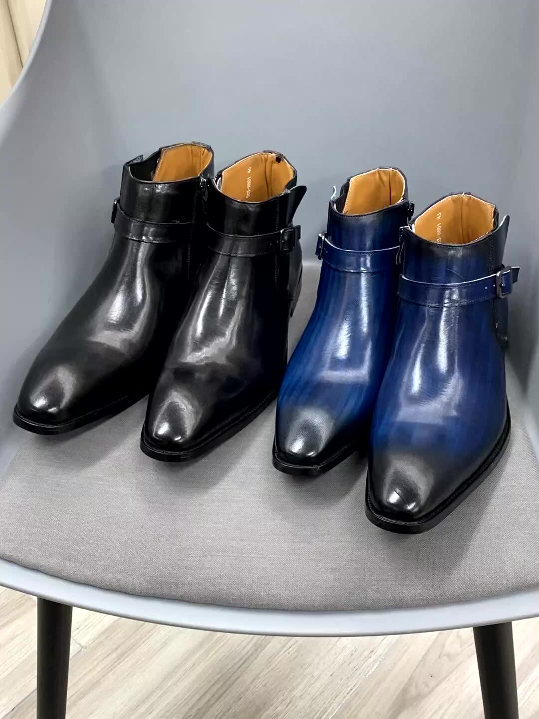 blue dress for baby girl TucciPolo Navy Blue Split Toe Fur Dress Boots — Handmade Italian Leather Luxury Winter Boots 9.5 / Wide (E-2E) main image 1