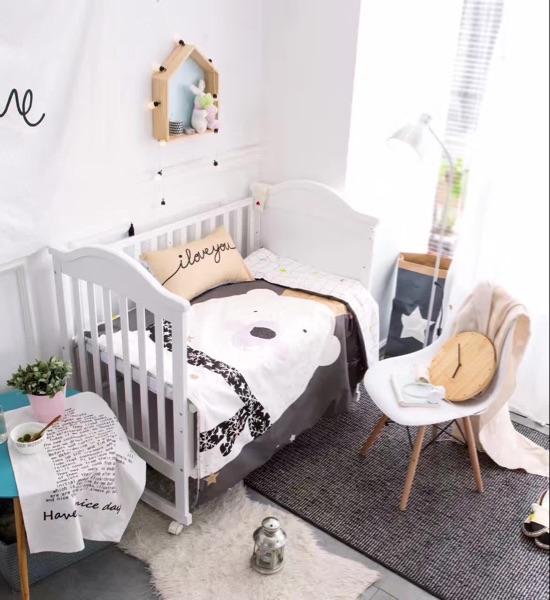 ins mới trẻ sơ sinh gấu Bắc cực trên trẻ em phong cách Bắc Âu ba mảnh giường cũi chăn ra khỏi giường - Bộ đồ giường trẻ em 	bộ chăn ga gối quây cũi cho bé	