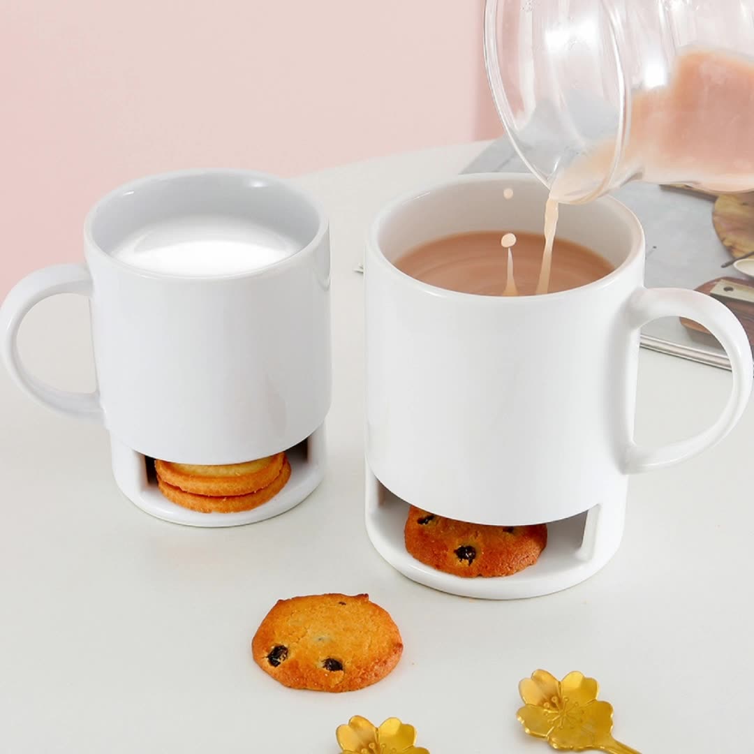 Wholesale Ceramic Cookie Holder Mug Plain White Breakfast Milk Coffee