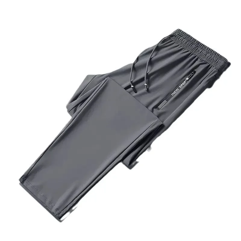 Men's Summer Thin Loose Ankle Sports Pants with Ice Silk Quick-Dry Elastic Straight Leg Air-Conditioning Pants