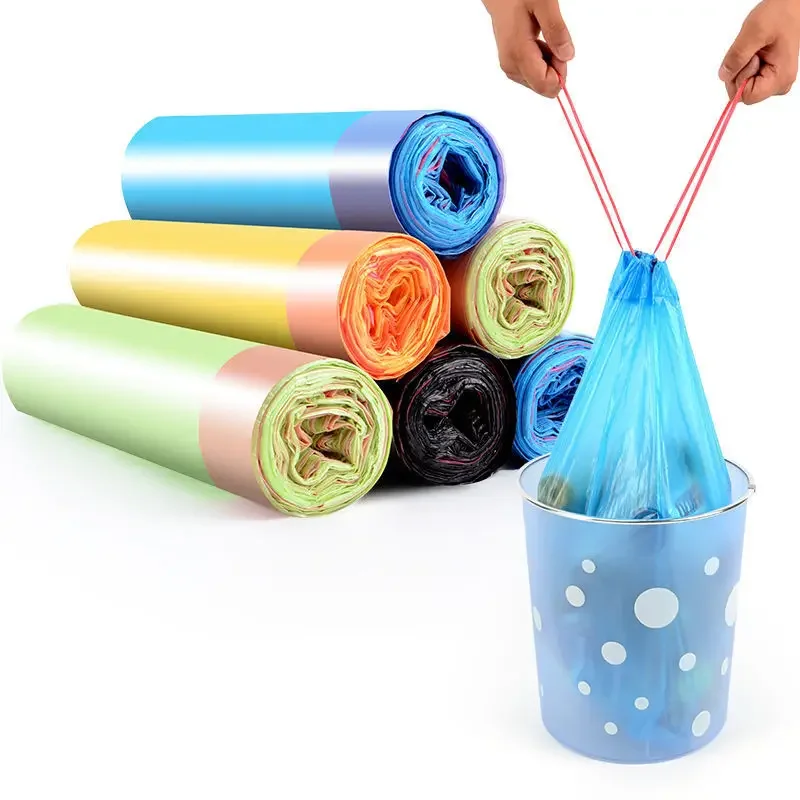 Drawstring Garbage Bag Thickened Automatic Coil-up Disposable Portable Household Kitchen Colorful Wearable Large Plastic Bag