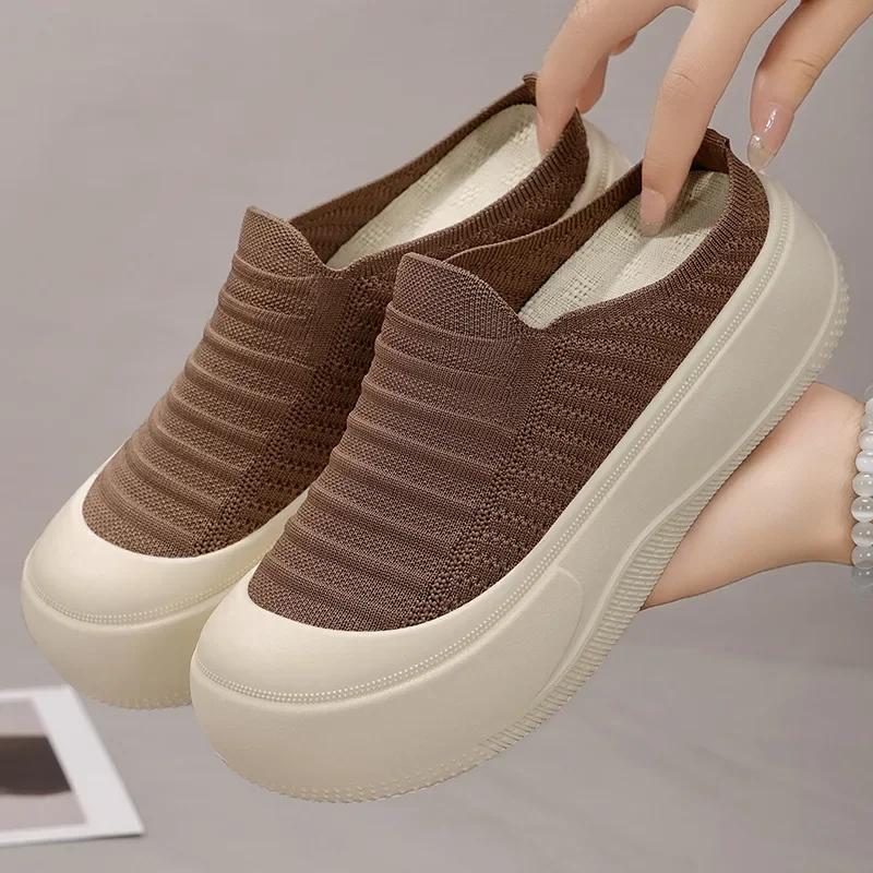 Shoes Women's Summer Breathable Slip-on Thick Shoes Outer Wear Baotou Slippers Solid Color Joker High-height Shoes Wholesale