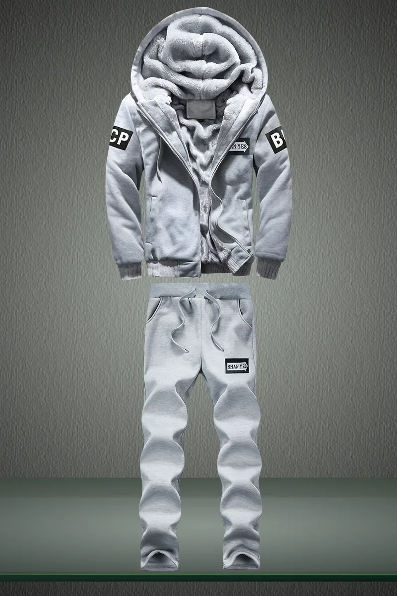 Winter New Men's Sweatshirt Set Fleece-lined Thickened Hooded Jacket Men's Large Size Long-sleeved Sportswear Arrow