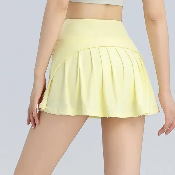 Sports Short Skirt, Anti-Exposure Fitness Pants, Women's Summer High-Waist Butt-Lifting Running Tennis Skirt, Breathable A-Line Skirt