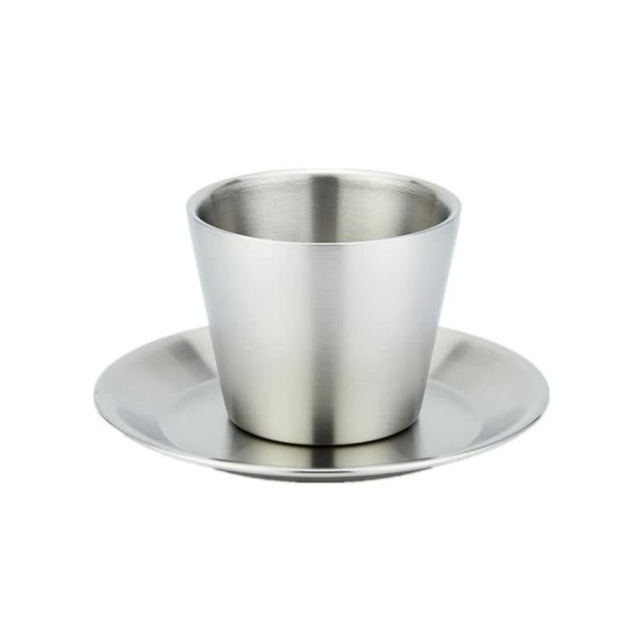 Double Wall Coffee Cup And Saucer Set 304 Stainless Steel Espresso Tea