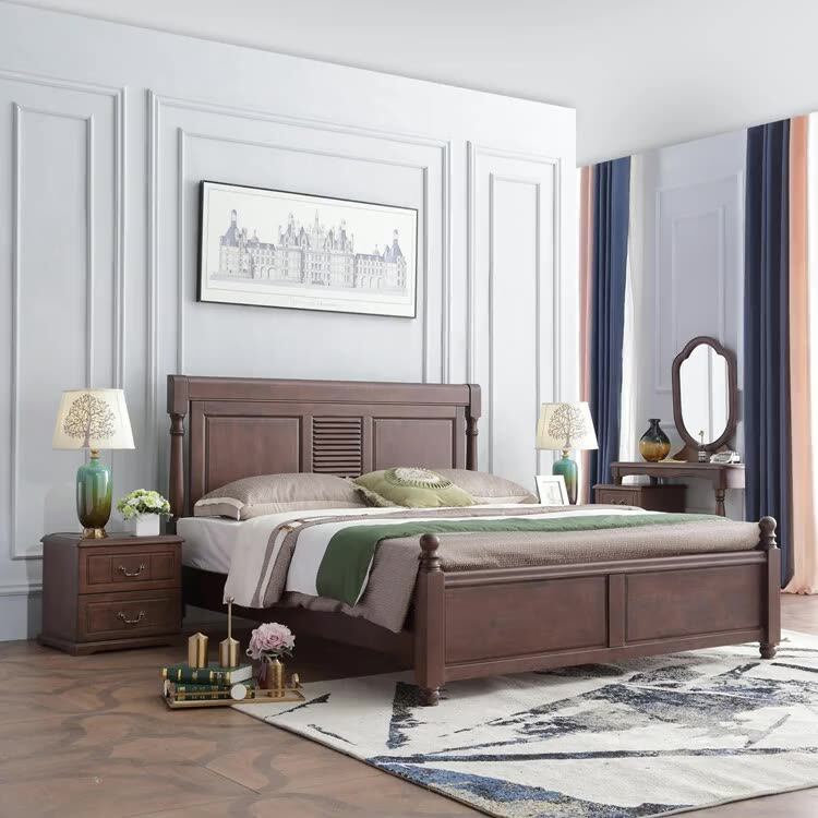 Factory Direct Supply Bedroom Furniture Strong Modern American Style Brown Color Double Wood Bed