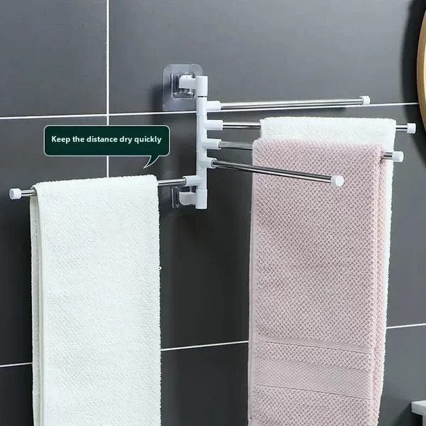 Bathroom Punch-Free Rotating Towel Rack Wall-Mounted Movable Rod Towel Bar Bathroom Rack Storage Rack Hanging Rod Drying