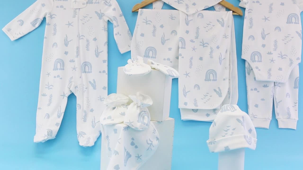 2023 Custom Gots Organic Cotton Newborn Gift Box Baby Onesie Sleepwear Baby Clothes 100 Cotton