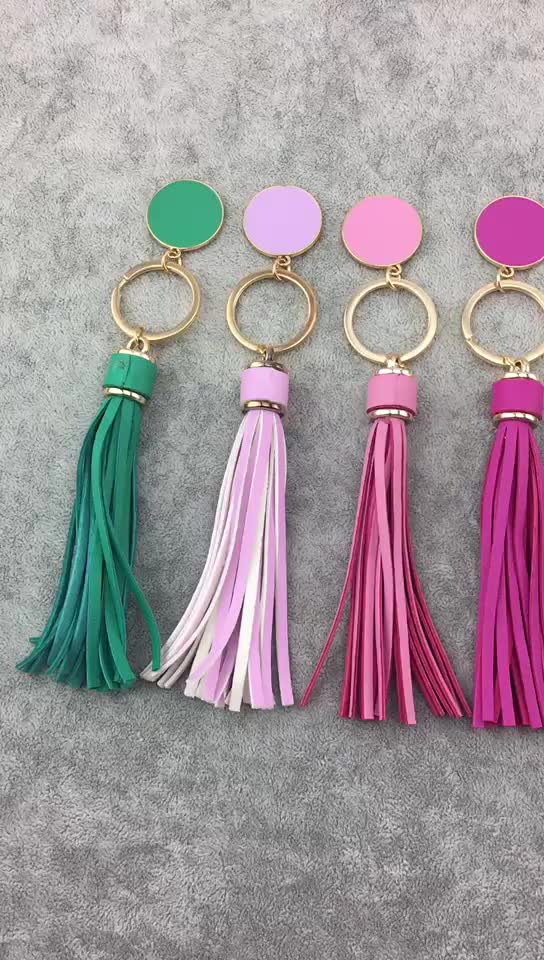 Monogrammed Enamel Long Leather Tassel Keychain Buy Monogrammed
