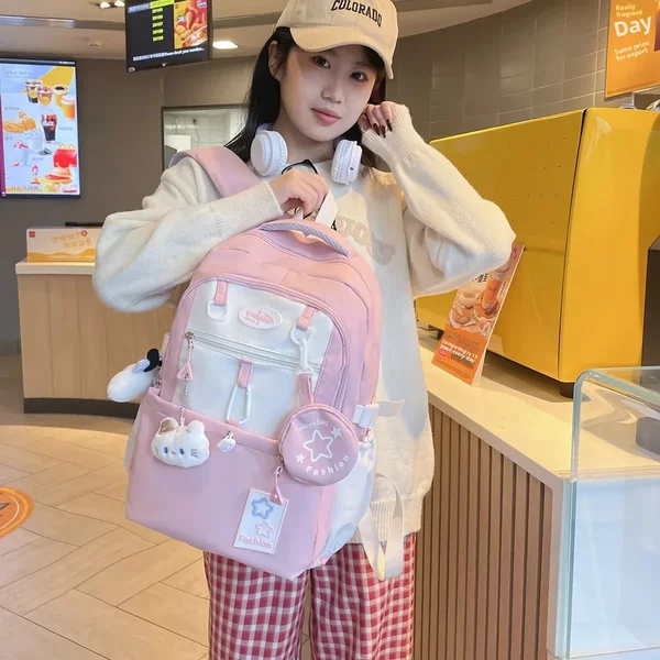 Small Fresh Style Student Schoolbag Korean Style High Beauty Value Contrast Color Junior High School Student Senior high school Backpack Lightweight Middle School Student Backpack for Women