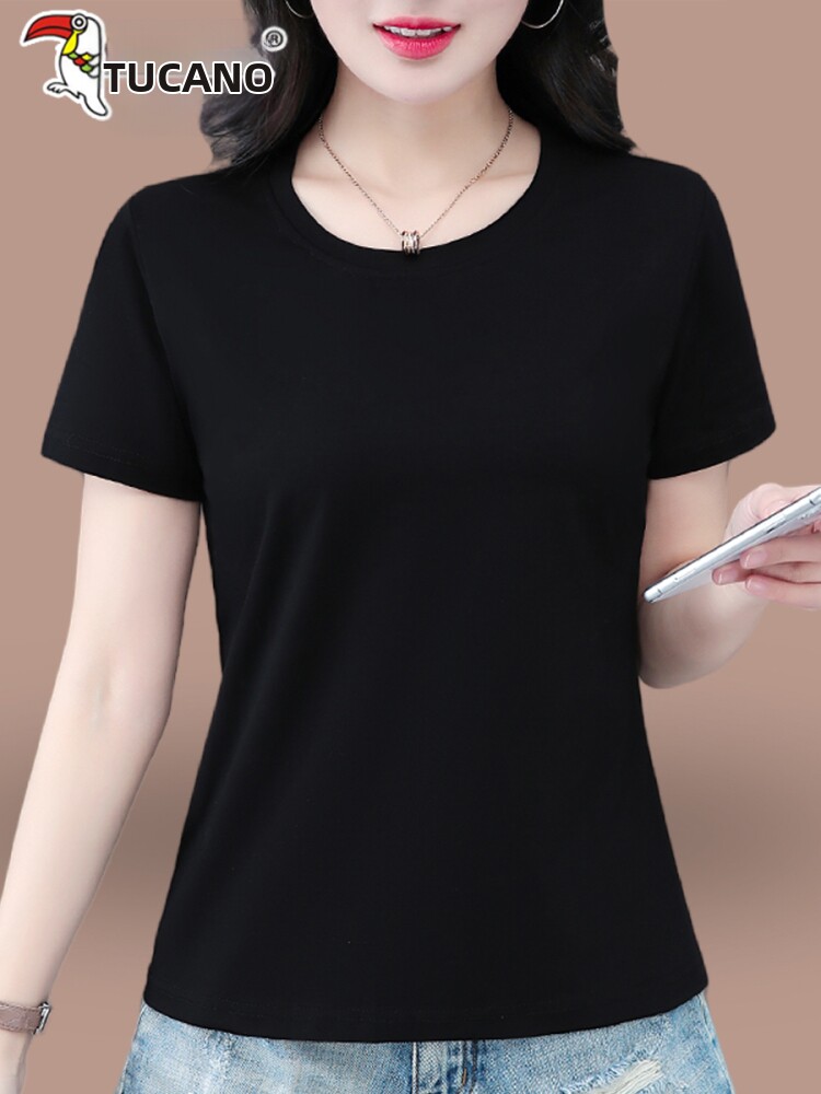 Woodpecker Short-Sleeved T-Shirt for Women, Pure Cotton, Summer 2026 New Style, Thin, Stylish, Solid Color, Round Neck Top