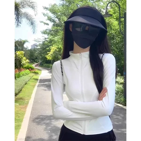 Fitness Cardigan Jacket for Women, Elastic Quick-Drying Yoga Wear, Stand-Up Collar, Zipper, Long Sleeves, Slim Fit, Outdoor Cycling and Running