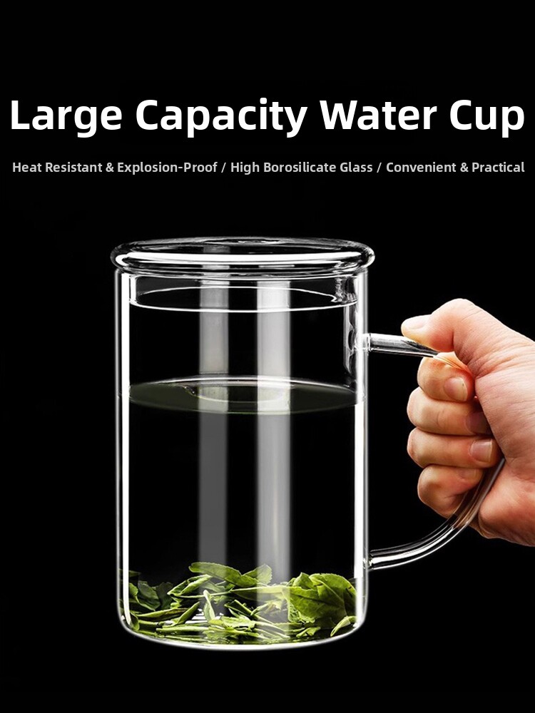 High Borosilicate Glass Cup, Large Capacity 1000ml, Large Tea Cup with Lid, Office Drinking Cup, Men's Special Use
