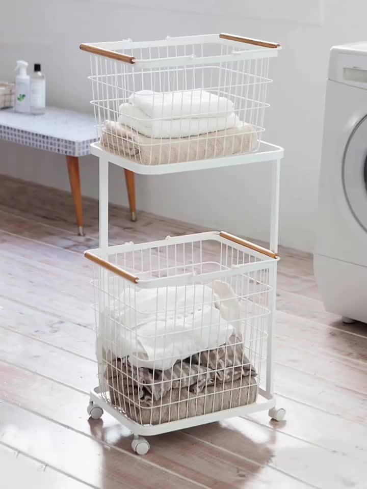 Japanesestyle Simple White Folding Large Dirty Wrought Iron Laundry Basket Doublelayer Laundry