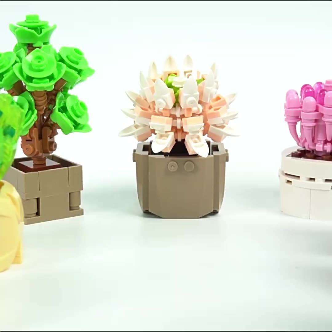 QIZHILE Mini Potted Plants Succulents Building Cactus Bonsai Tree