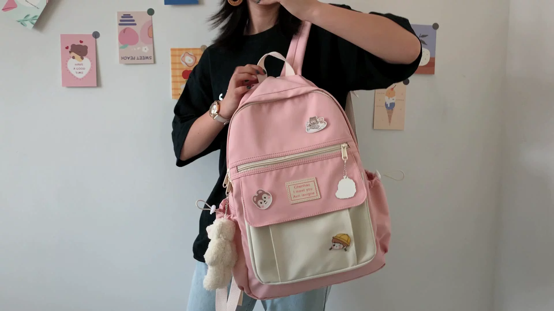 camera bags stylish Trendy Women Cute Backpack Nylon Female Harajuku School Bag College Book Lady Badge Backpack Kawaii Fashion Girl Bag Student New cool backpacks accessories	