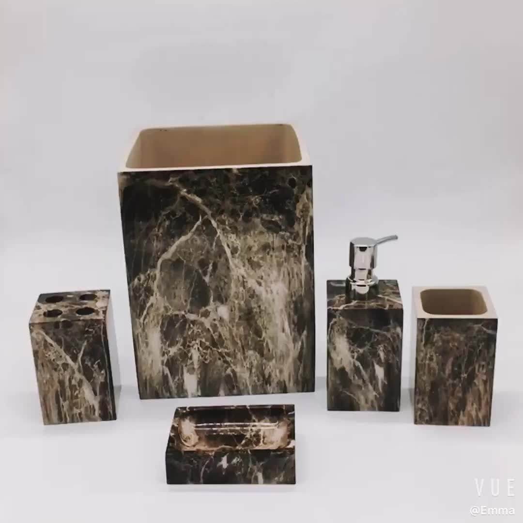 Black Marble Effect Modern Hotel Resin Bathroom Accessories Set Buy