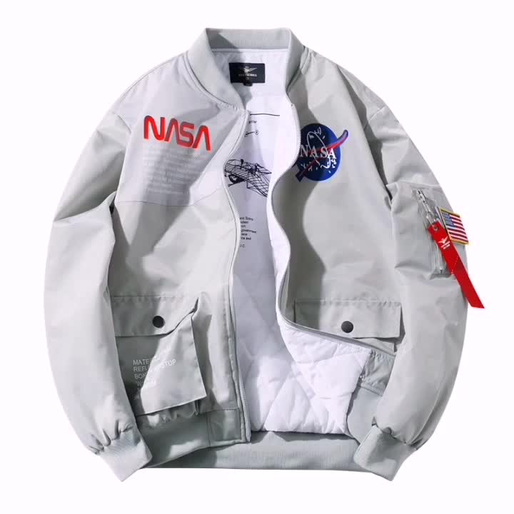 Men Biker Bomber Jacket Nasa Ma-1 Military Flight Jacket Long-sleeve ...