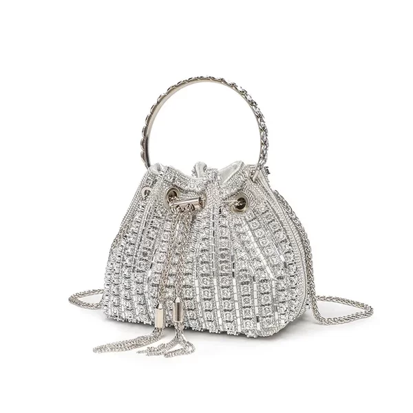 Cross-Border Evening Bag for Women 2026 New Style Elegant Diamond-Encrusted Handbag Chain Simple Fashion Full Diamond Tassel Bucket Bag