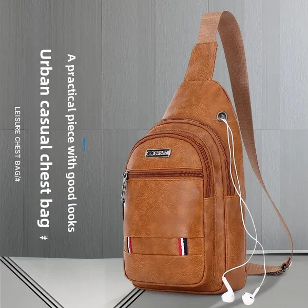 Cross-border hot men's slung pu chest bag fashion brand leisure sports backpack simple waterproof mobile phone bag wholesale