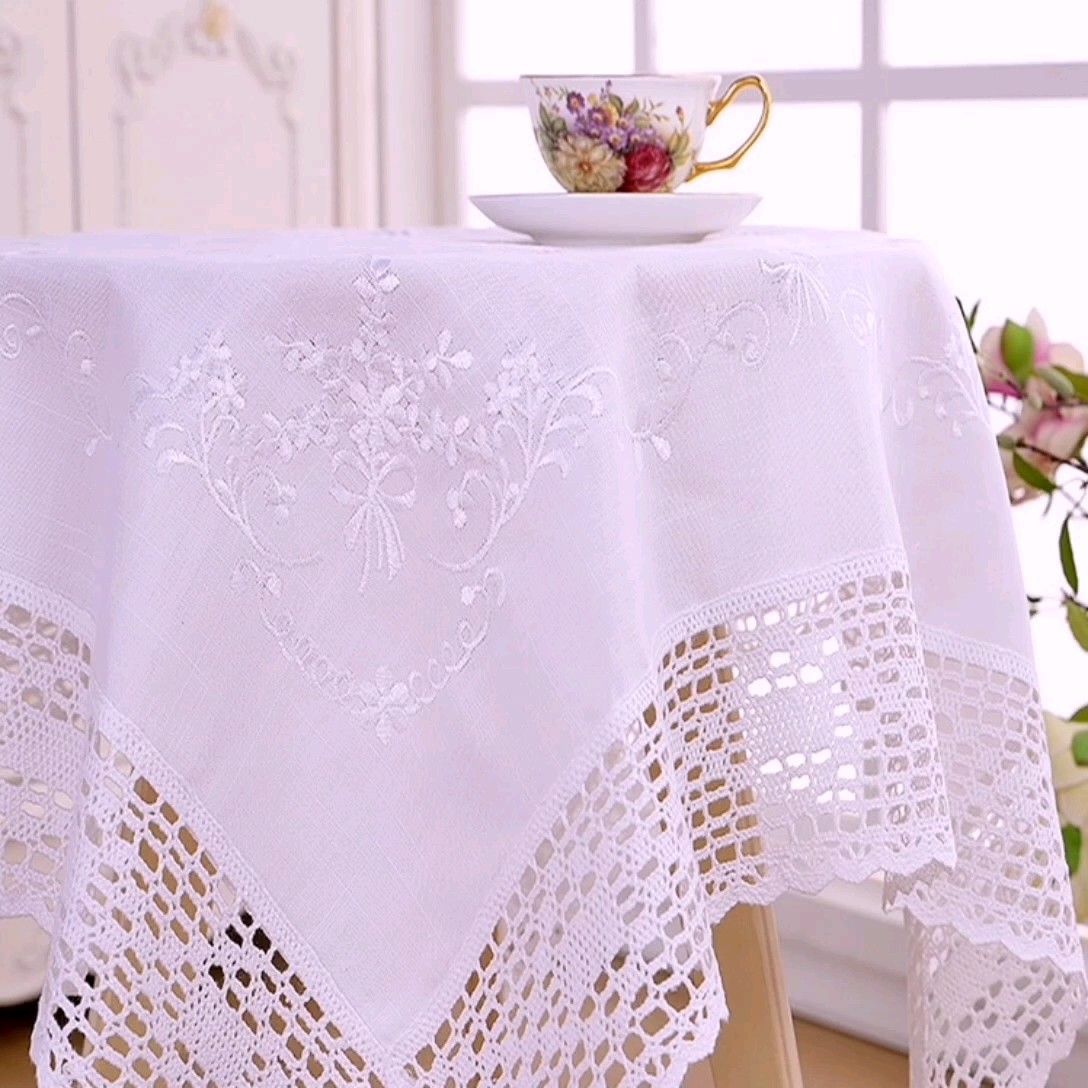 Festive Party Used Elegant Handmade White Embroidered Linen Lace Tablecloth Rectangle Buy