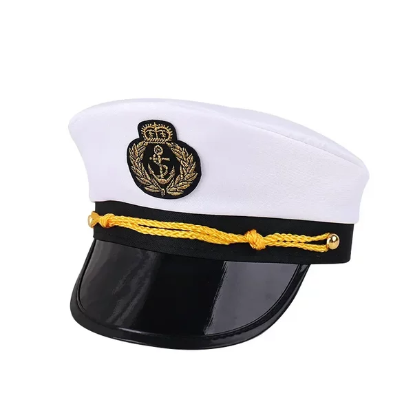 White Embroidered Logo Sailor Cap Uniform Hat Festival Stage Performance Large Brim Hat Captain's Hat Children's Navy Hat