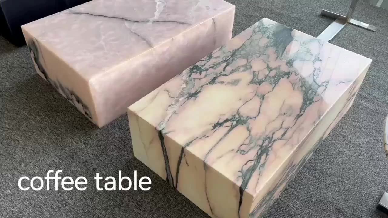 Pink Marble Coffee Table Low Plinth Living Room Luxury Natural ...